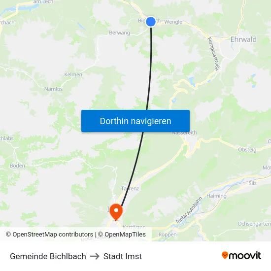 Gemeinde Bichlbach to Stadt Imst map