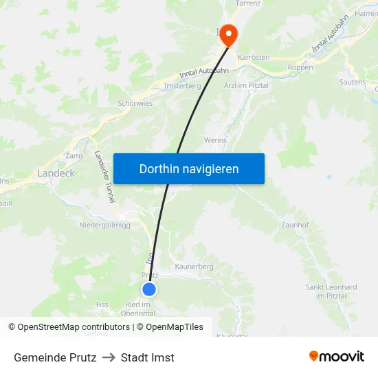 Gemeinde Prutz to Stadt Imst map