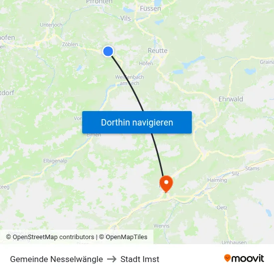 Gemeinde Nesselwängle to Stadt Imst map