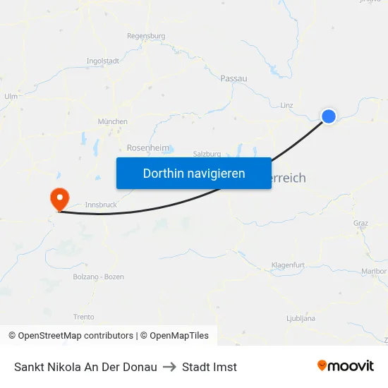 Sankt Nikola An Der Donau to Stadt Imst map