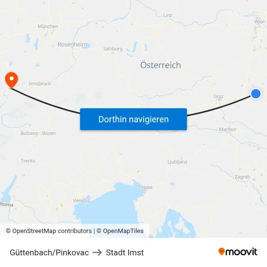 Güttenbach/Pinkovac to Stadt Imst map
