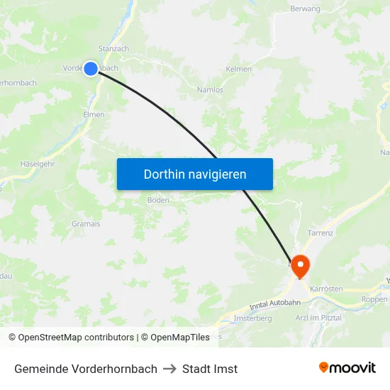 Gemeinde Vorderhornbach to Stadt Imst map