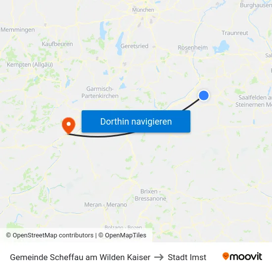 Gemeinde Scheffau am Wilden Kaiser to Stadt Imst map