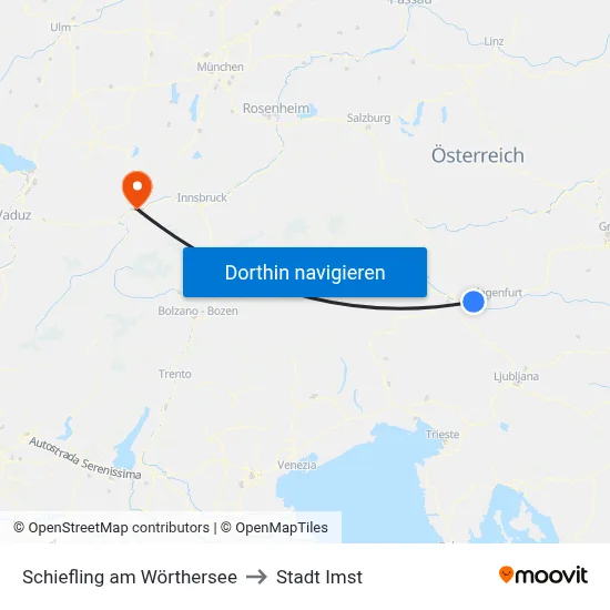Schiefling am Wörthersee to Stadt Imst map