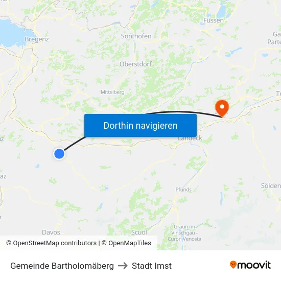 Gemeinde Bartholomäberg to Stadt Imst map