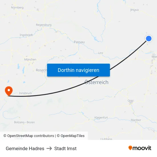 Gemeinde Hadres to Stadt Imst map