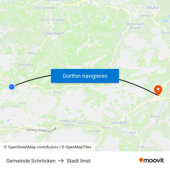Gemeinde Schröcken to Stadt Imst map
