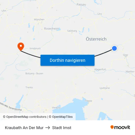 Kraubath An Der Mur to Stadt Imst map