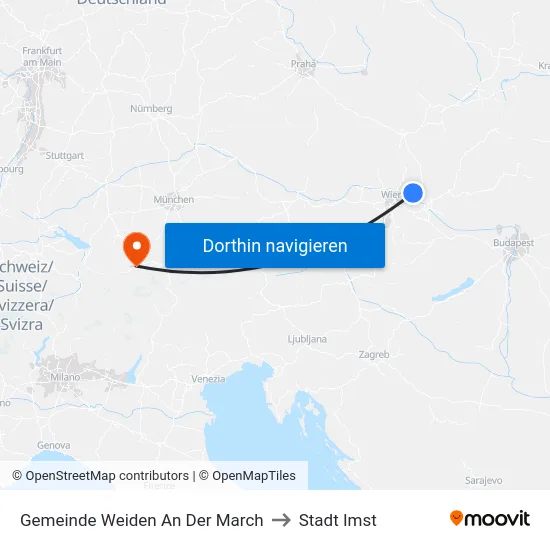 Gemeinde Weiden An Der March to Stadt Imst map