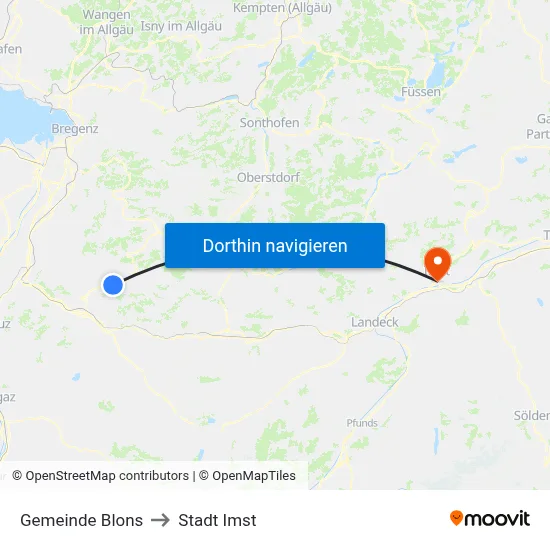 Gemeinde Blons to Stadt Imst map