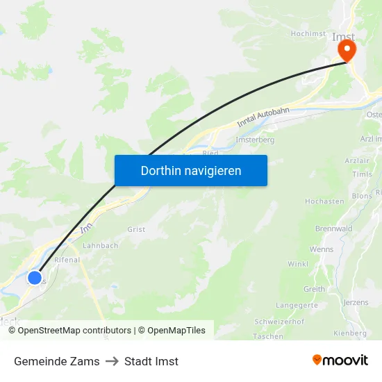 Gemeinde Zams to Stadt Imst map