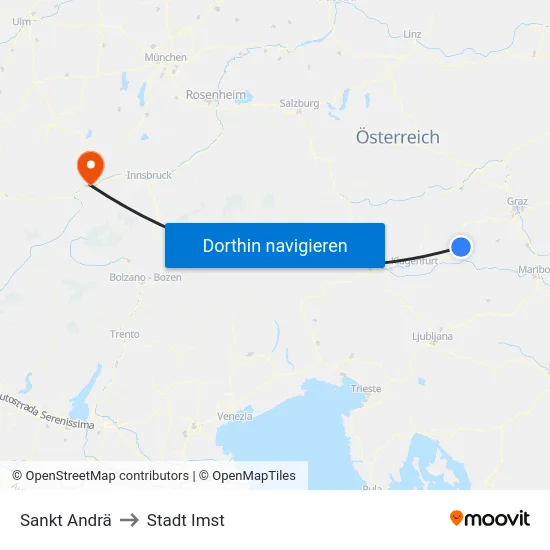 Sankt Andrä to Stadt Imst map