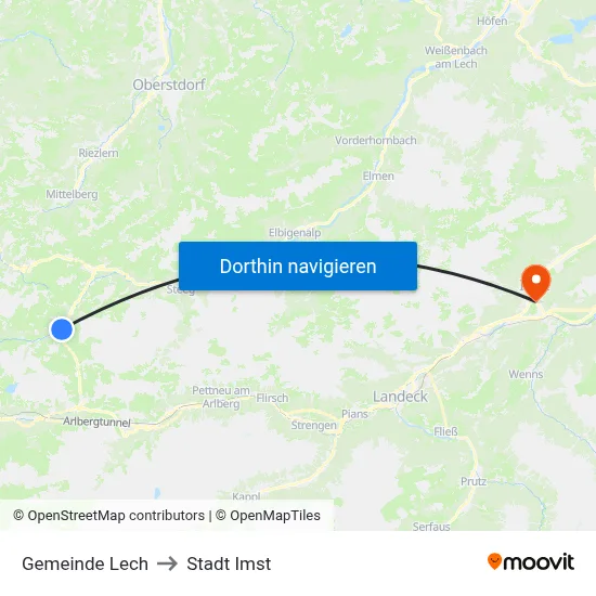 Gemeinde Lech to Stadt Imst map