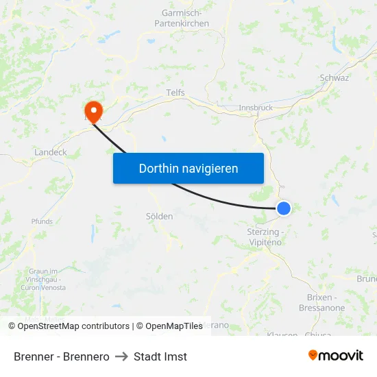 Brenner - Brennero to Stadt Imst map