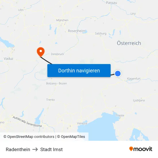 Radenthein to Stadt Imst map