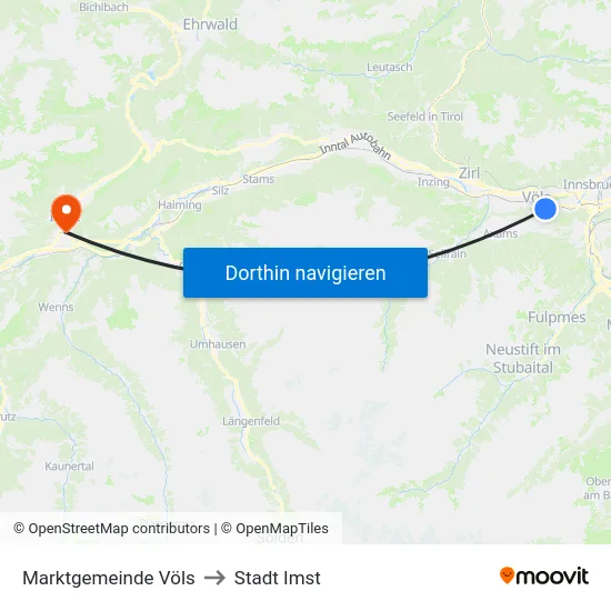Marktgemeinde Völs to Stadt Imst map