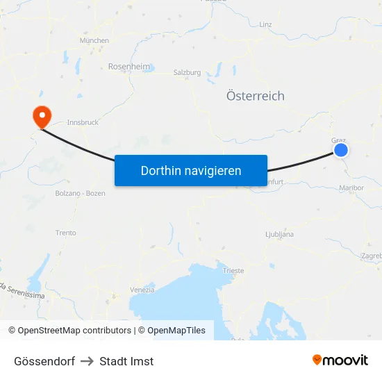 Gössendorf to Stadt Imst map