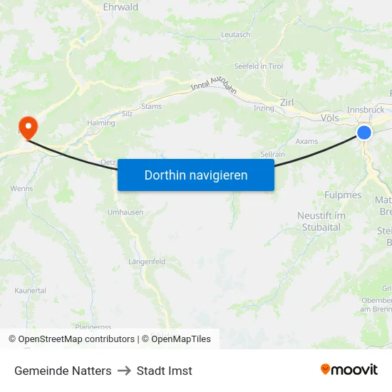 Gemeinde Natters to Stadt Imst map