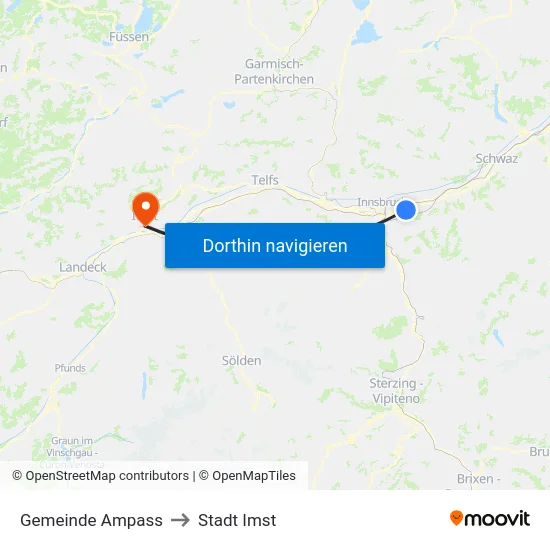 Gemeinde Ampass to Stadt Imst map