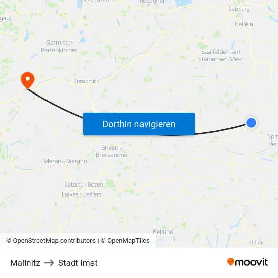 Mallnitz to Stadt Imst map