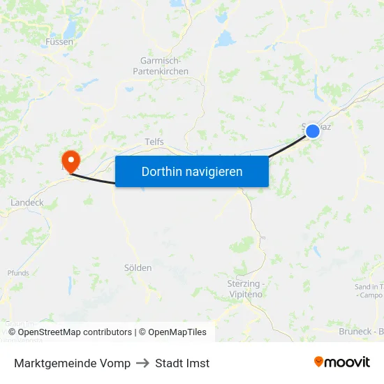 Marktgemeinde Vomp to Stadt Imst map