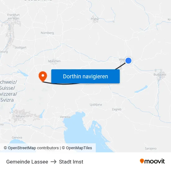 Gemeinde Lassee to Stadt Imst map