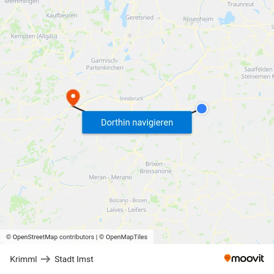 Krimml to Stadt Imst map