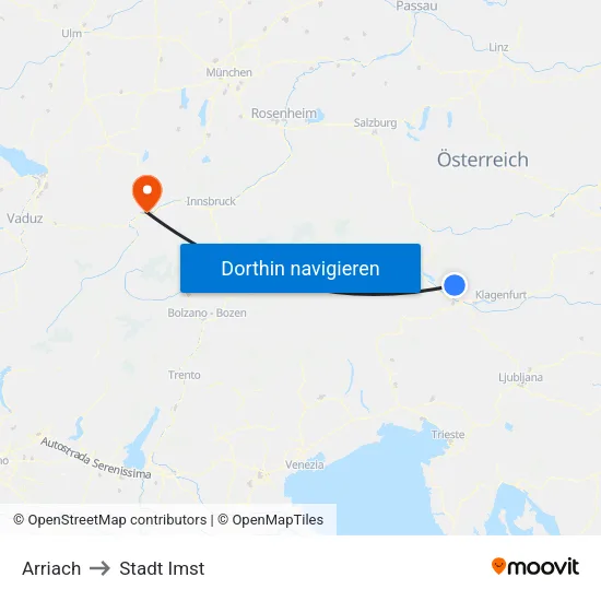 Arriach to Stadt Imst map