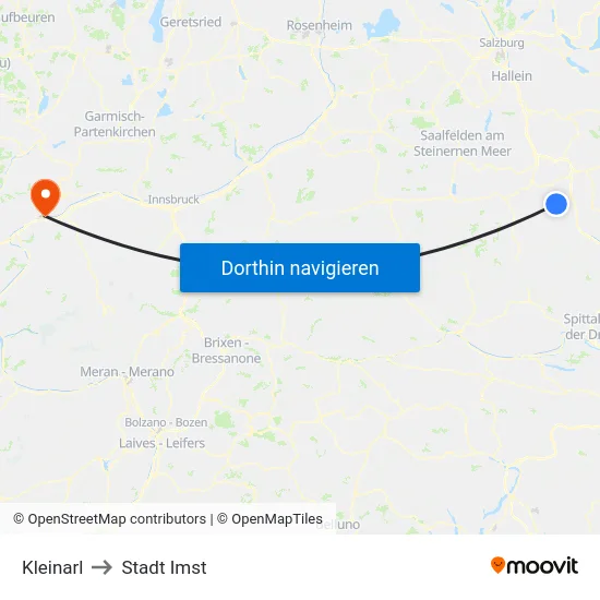 Kleinarl to Stadt Imst map