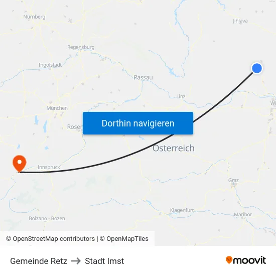 Gemeinde Retz to Stadt Imst map