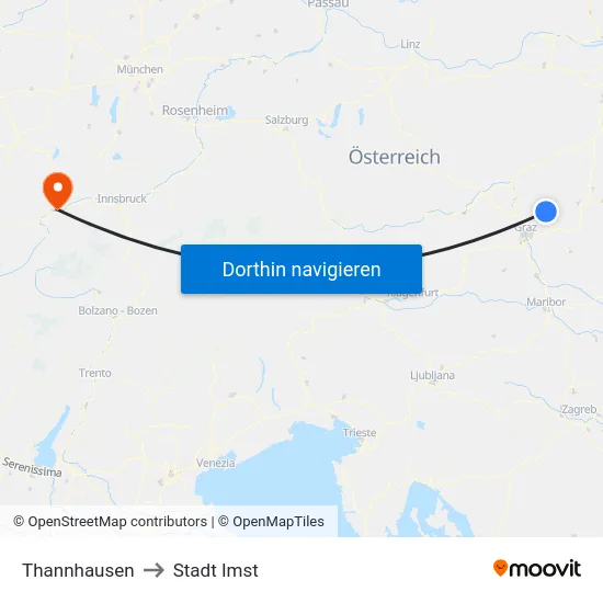 Thannhausen to Stadt Imst map