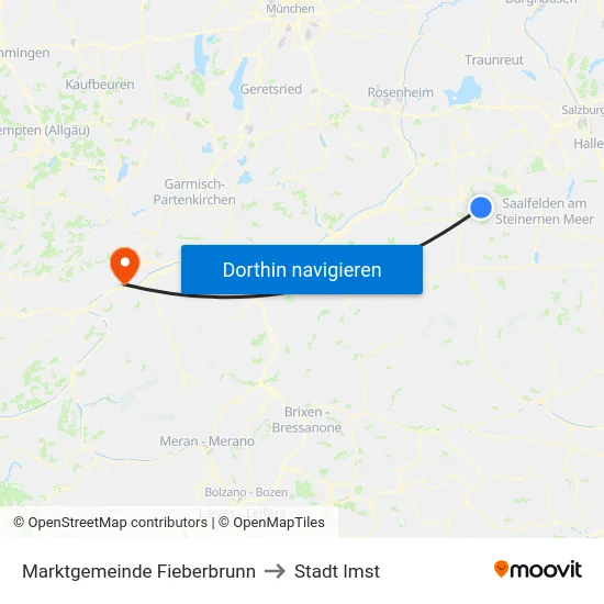 Marktgemeinde Fieberbrunn to Stadt Imst map