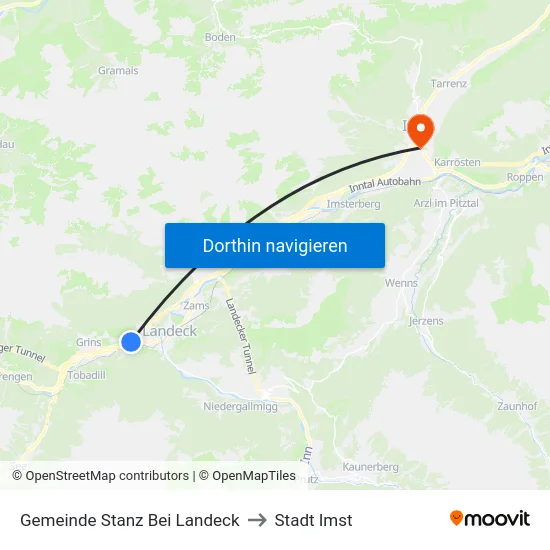 Gemeinde Stanz Bei Landeck to Stadt Imst map