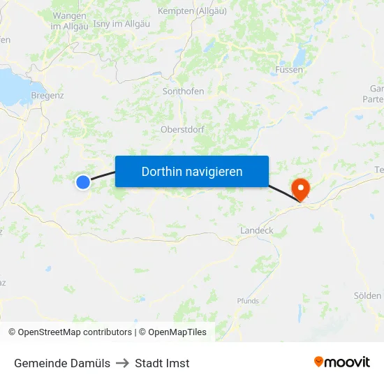Gemeinde Damüls to Stadt Imst map
