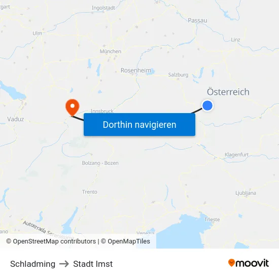Schladming to Stadt Imst map