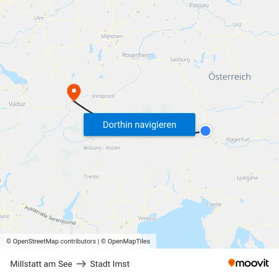Millstatt am See to Stadt Imst map