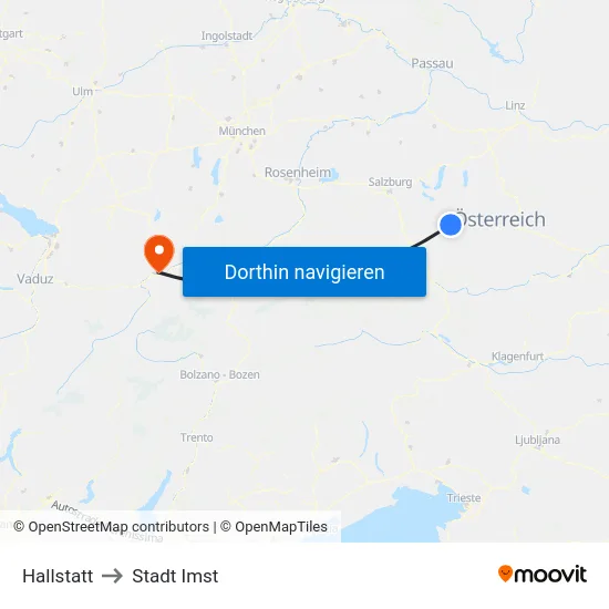 Hallstatt to Stadt Imst map