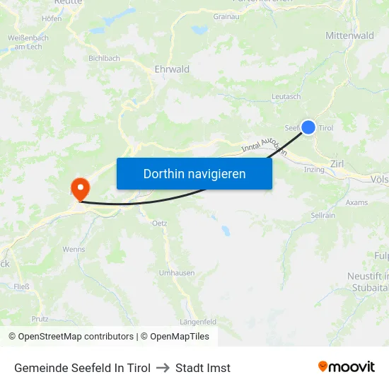 Gemeinde Seefeld In Tirol to Stadt Imst map