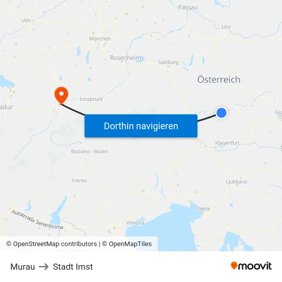 Murau to Stadt Imst map