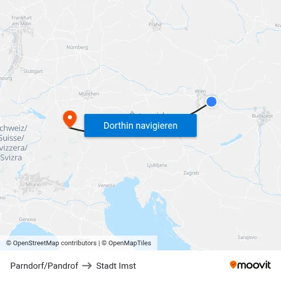 Parndorf/Pandrof to Stadt Imst map