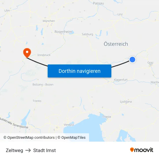 Zeltweg to Stadt Imst map
