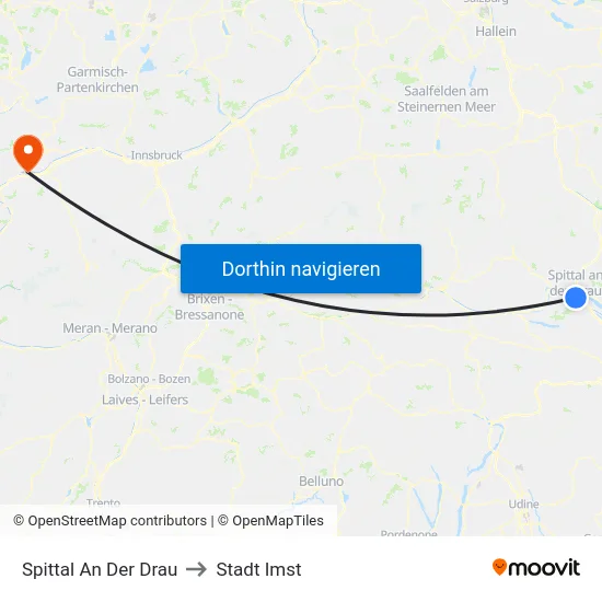 Spittal An Der Drau to Stadt Imst map