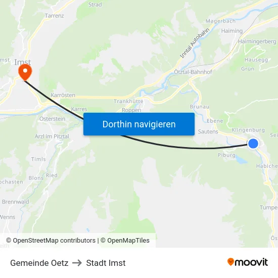 Gemeinde Oetz to Stadt Imst map