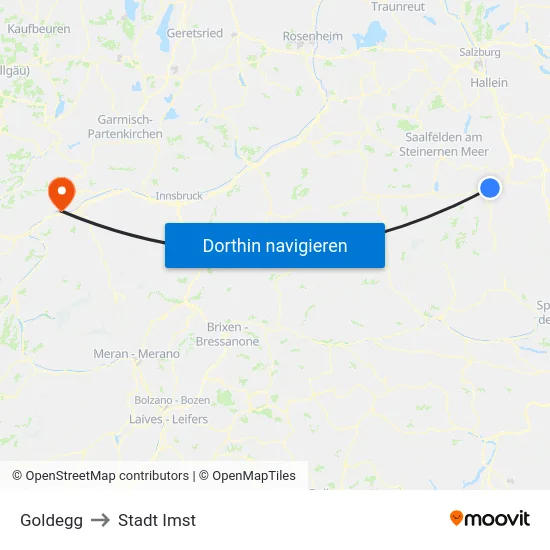 Goldegg to Stadt Imst map