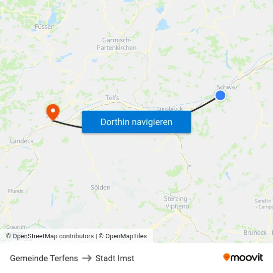 Gemeinde Terfens to Stadt Imst map