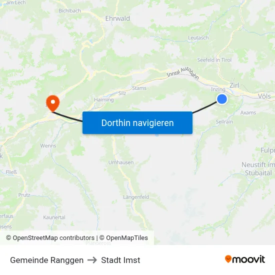 Gemeinde Ranggen to Stadt Imst map