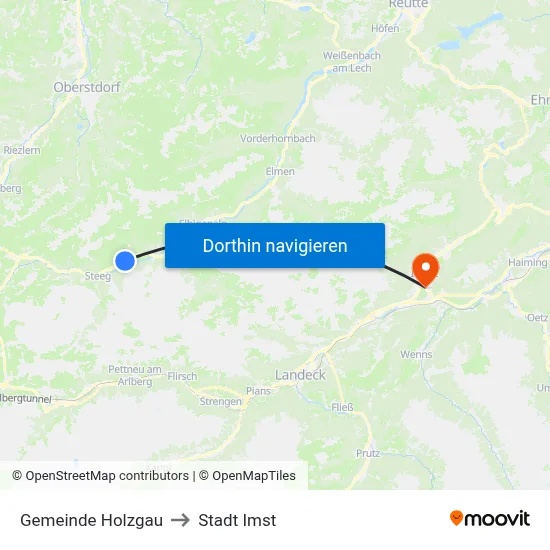 Gemeinde Holzgau to Stadt Imst map