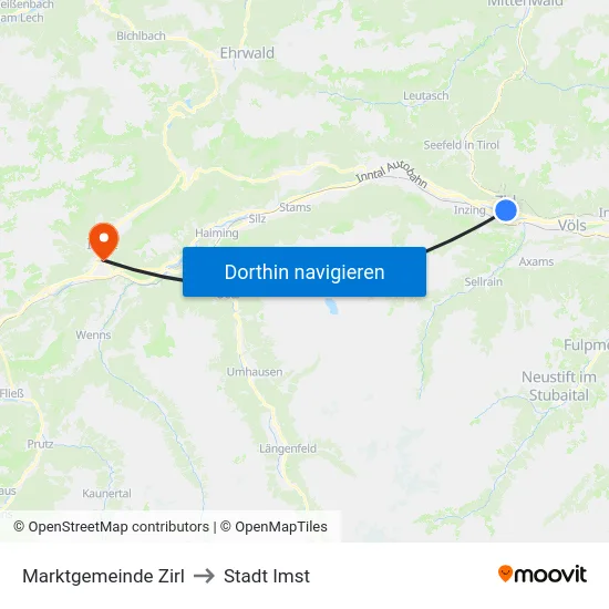 Marktgemeinde Zirl to Stadt Imst map