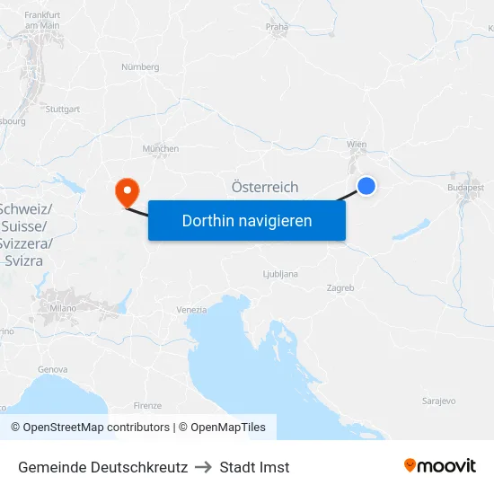 Gemeinde Deutschkreutz to Stadt Imst map