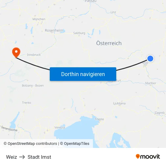 Weiz to Stadt Imst map
